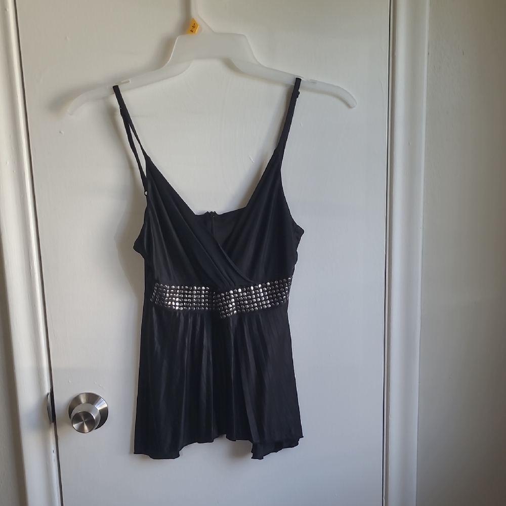 Bebe Black Top with Elegant Silver Details